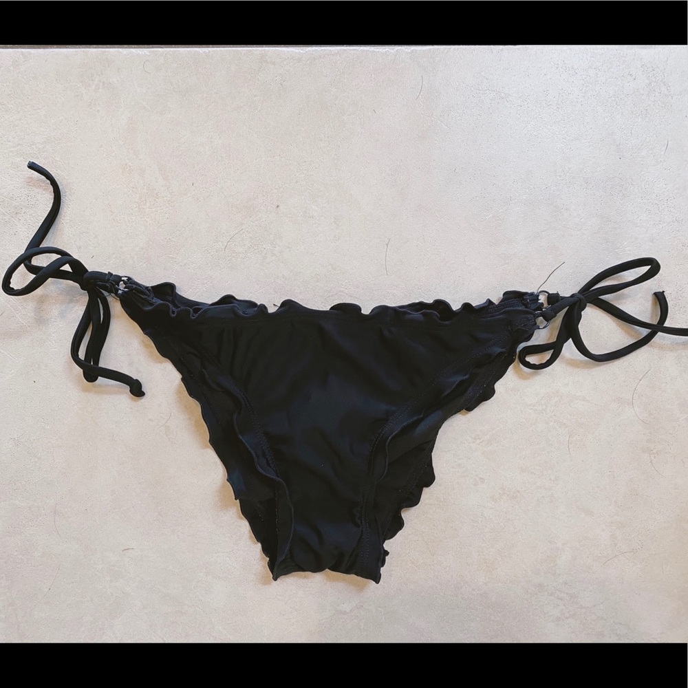Black Ruffled Tie-Side Bikini Bottoms